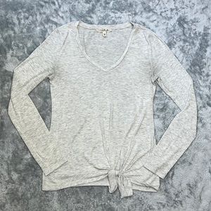 Express One Eleven V Neck Long Sleeve Knot Top